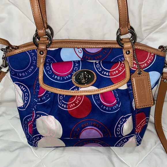RARE like new Coach Polka Dot Leah F14730 Mini Bag Multicolor Tan Leather - Picture 4 of 16
